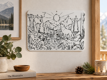 3D omalovánka Hory a vlk – příroda k vybarvení